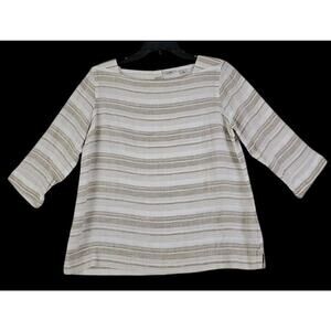 L.L.Bean ~Woman Size SP~ White Beige Striped 100% Linen Blouse Tunic 3/4 Sleeve.